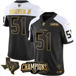 Men Houston Texans 51 Will Anderson Jr  Black White Golden 2023 F U S E  With AFC South Champions Patch And Team Logo Patch Limited Stitched Football Jerse Men Houston Texans 51 Will Anderson Jr  Black White Golden 2023 F U S E  With AFC South Champions Patch And Team Logo Patch Limited Stitched Football Jerse