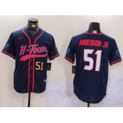 Men Houston Texans 51 Will Anderson Jr  Navy With Patch Cool Base Stitched Baseball Jersey 1