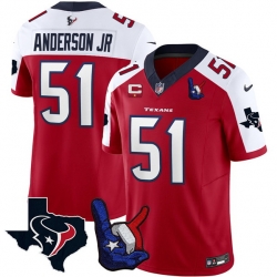 Men Houston Texans 51 Will Anderson Jr  Red White 2023 F U S E  With 1 Star C And Hand Sign Throwing Up The H Patch Vapor Untouchable Limited Stitched Foot Men Houston Texans 51 Will Anderson Jr  Red White 2023 F U S E  With 1 Star C And Hand Sign Throwing Up The H Patch Vapor Untouchable Limited Stitched Foot