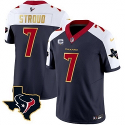 Men Houston Texans 7 C J  Stroud Navy White 2023 F U S E  With 1 Star C And Team Logo Patch Limited Stitched Football Jersey Men Houston Texans 7 C J  Stroud Navy White 2023 F U S E  With 1 Star C And Team Logo Patch Limited Stitched Football Jersey