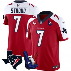 Men Houston Texans 7 C J  Stroud Red White 2023 F U S E  With 1 Star C And Hand Sign Throwing Up The H Patch Vapor Untouchable Limited Stitched Football Je Men Houston Texans 7 C J  Stroud Red White 2023 F U S E  With 1 Star C And Hand Sign Throwing Up The H Patch Vapor Untouchable Limited Stitched Football Je