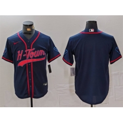 Men Houston Texans Blank Navy With Patch Cool Base Stitched Baseball Jersey