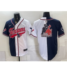 Men Houston Texans Team Big Logo Navy White Split With Patch Cool Base Stitched Baseball Jersey Men Houston Texans Team Big Logo Navy White Split With Patch Cool Base Stitched Baseball Jersey