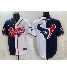 Men Houston Texans Team Big Logo Navy White Split With Patch Cool Base Stitched Baseball Jerseys