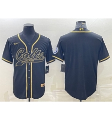 Men Indianapolis Colts Blank Black Gold With Patch Cool Base Stitched Baseball Jersey