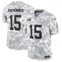 Men Kansas City Chiefs 15 Patrick Mahomes 2024 Arctic Camo Salute To Service Limited Stitched Football Jersey