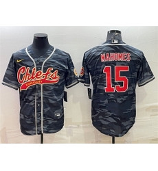 Men Kansas City Chiefs Blank 15 Patrick Mahomes Grey Navy Camo With Patch Cool Base Stitched Baseball Jersey