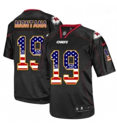 Men Nike Kansas City Chiefs 19 Joe Montana Elite Black USA Flag Fashion NFL Jersey