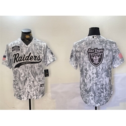 Men Las Vegas Raiders Team Big Logo 2024 Arctic Camo Salute To Service Stitched Baseball Jersey 2