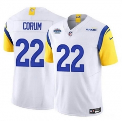 Men Los Angeles Rams 22 Blake Corum White 2024 With Dradt Patch F U S E Vapor Untouchable Stitched Football Jersey