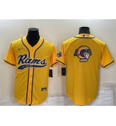 Men Los Angeles Rams Yellow Team Big Logo With Patch Cool Base Stitched Baseb