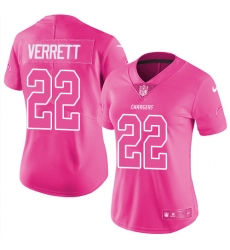 Womens Nike Chargers #22 Jason Verrett Pink  Stitched NFL Limited Rush Fashion Jersey