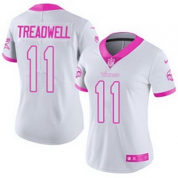 Nike Vikings #11 Laquon Treadwell White Pink Womens Stitched NFL Limited Rush Fashion Jersey