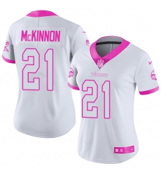 Nike Vikings #21 Jerick McKinnon White Pink Womens Stitched NFL Limited Rush Fashion Jersey