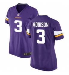 Women Minnesota Vikings 3 Jordan Addison Purple 2023 Draft Stitched Game Jersey