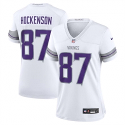 Women Minnesota Vikings 87 T J  Hockenson White Winter Warrior Limited Stitched Jersey