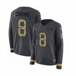 Womens Nike Minnesota Vikings 8 Kirk Cousins Limited Black Salute to Service Therma Long Sleeve NFL Jersey