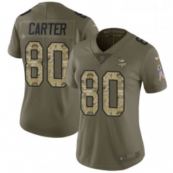 Womens Nike Minnesota Vikings 80 Cris Carter Limited OliveCamo 2017 Salute to Service NFL Jersey