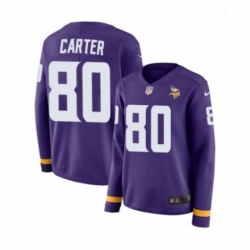 Womens Nike Minnesota Vikings 80 Cris Carter Limited Purple Therma Long Sleeve NFL Jersey