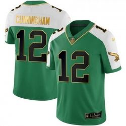 Men Philadelphia Eagles  12 Randall Cunningham Kelly Green Alternate Gold Stitched Football Jersey