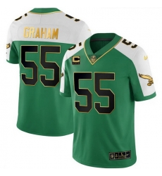 Men Philadelphia Eagles  55 Brandon Graham Kelly Green Alternate Gold With 4 Star C Patch Stitched Football Jersey