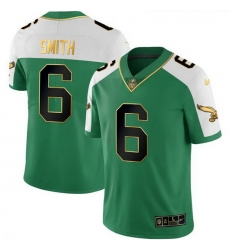 Men Philadelphia Eagles 6 DeVonta Smith Kelly Green Alternate Gold Stitched Football Jersey Men Philadelphia Eagles 6 DeVonta Smith Kelly Green Alternate Gold Stitched Football Jersey