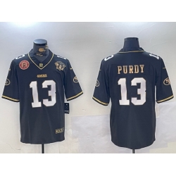 Men San Francisco 49ers 13 Brock Purdy Black Patch Vapor Limited Stitched Football Jersey 3