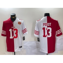 Men San Francisco 49ers 13 Brock Purdy Red  26 White Split Limited Stitched Jersey 3