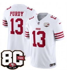 Men San Francisco 49ers  13 Brock Purdy White 80th Anniversary Patch 2026 F U S E  Vapor Untouchabl2026 F U S E  Vapor Untouchable Limited Stitched Footbal