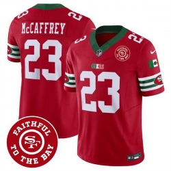 Men San Francisco 49ers 23 Christian McCaffrey Red F U S E  Mexico Faithful To The Bay Patch Vapor Limited Stitched Football Jersey