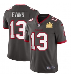 Men Tampa Bay Buccaneers 13 Mike Evans Men Super Bowl LV Champions Patch Nike Pewter Alternate Vapor Limited Jersey