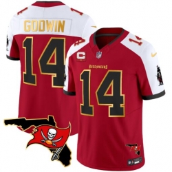 Men Tampa Bay Buccaneers 14 Chris Godwin Red White F U S E  With 1 Star C Ptach And Florida Patch Gold Trim Vapor Stitched Jersey