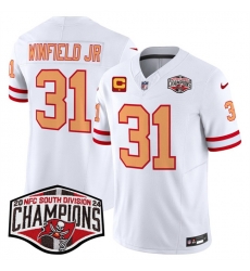 Men Tampa Bay Buccaneers 31 Antoine Winfield Jr  White F U S E  2024 NFC South Champions With 1 Star C Patch Limited Stitched Jersey