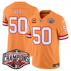 Men Tampa Bay Buccaneers 50 Vita Vea Orange F U S E  2024 NFC South Champions With 3 Star C Patch Limited Stitched Jersey