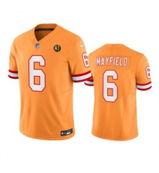 Men Tampa Bay Buccaneers 6 Baker Mayfield Orange 2023 F U S E  Throwback With John Madden Patch Vapor Limited Stitched Football Jersey