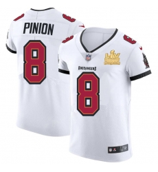 Men Tampa Bay Buccaneers 8 Bradley Pinion Men Super Bowl LV Champions Patch Nike White Vapor Elite Jersey