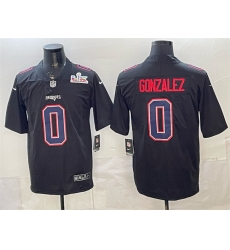 Men New England Patriots  0 Christian Gonzalez Black 2025 Super Bowl LX Patch Carbon Fashion Stitched Football Jersey