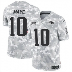 Men New England Patriots 10 Drake Maye 2024 F U S E Arctic Camo Salute To Service Limited Stitched Jersey