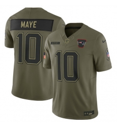Men New England Patriots 10 Drake Maye Olive 2025 Salute to Service Limited Stitched Football Jersey