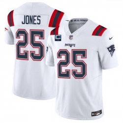 Men New England Patriots 25 Marcus Jones White 2025 F U S E  With 1 Star C Patch Vapor Limited Stitched Football Jersey Men New England Patriots 25 Marcus Jones White 2025 F U S E  With 1 Star C Patch Vapor Limited Stitched Football Jersey