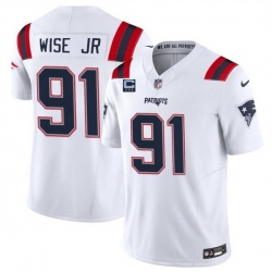 Men New England Patriots 91 Deatrich Wise Jr White F U S E  With 3 Star C Patch Vapor Limited Stitched Football Jersey