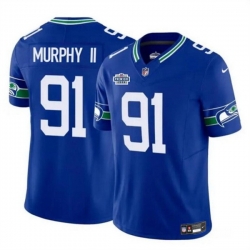 Men Seattle Seahawks 91 Byron Murphy II Royal 2024 With Dradt Patch F U S E Throwback Vapor Limited Stitched Football Jersey