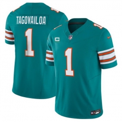 Men Miami Dolphins 1 Tua Tagovailoa Aqua 2023 F U S E Alternate With 3 Star C Patch Vapor Limited Stitched Football Jersey