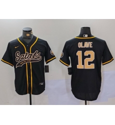 Men New Orleans Saints 12 Chris Olave Black Cool Base Stitched Baseball Jersey1