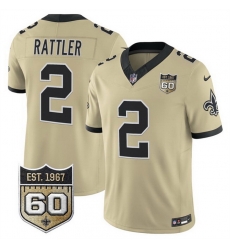 Men New Orleans Saints 2 Spencer Rattler Gold 2026 F U S E 60th Anniversary Patch Vapor Limited Football Stitched Jersey Men New Orleans Saints 2 Spencer Rattler Gold 2026 F U S E 60th Anniversary Patch Vapor Limited Football Stitched Jersey
