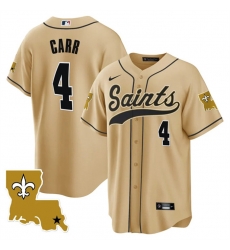 Men New Orleans Saints 4 Derek Carr Gold 1987 Legacy Cool Base Stitched Baseball Jersey