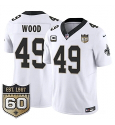 Men New Orleans Saints 49 Zach Wood White 2026 F U S E With 4 Star C Patch And 60th Anniversary Patch Vapor Limited Football Stitched Jersey Men New Orleans Saints 49 Zach Wood White 2026 F U S E With 4 Star C Patch And 60th Anniversary Patch Vapor Limited Football Stitched Jersey