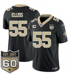 Men New Orleans Saints 55 Kaden Elliss Black 2026 F U S E With 1 Star C Patch And 60th Anniversary Patch Vapor Limited Football Stitched Jersey Men New Orleans Saints 55 Kaden Elliss Black 2026 F U S E With 1 Star C Patch And 60th Anniversary Patch Vapor Limited Football Stitched Jersey