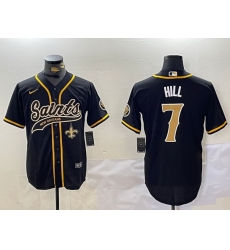 Men New Orleans Saints 7 Taysom Hill Black With Patch Cool Base Stitched Baseball Jersey 2