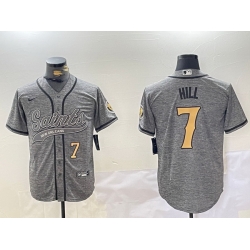 Men New Orleans Saints 7 Taysom Hill Grey With Patch Cool Base Stitched Baseball Jersey 1